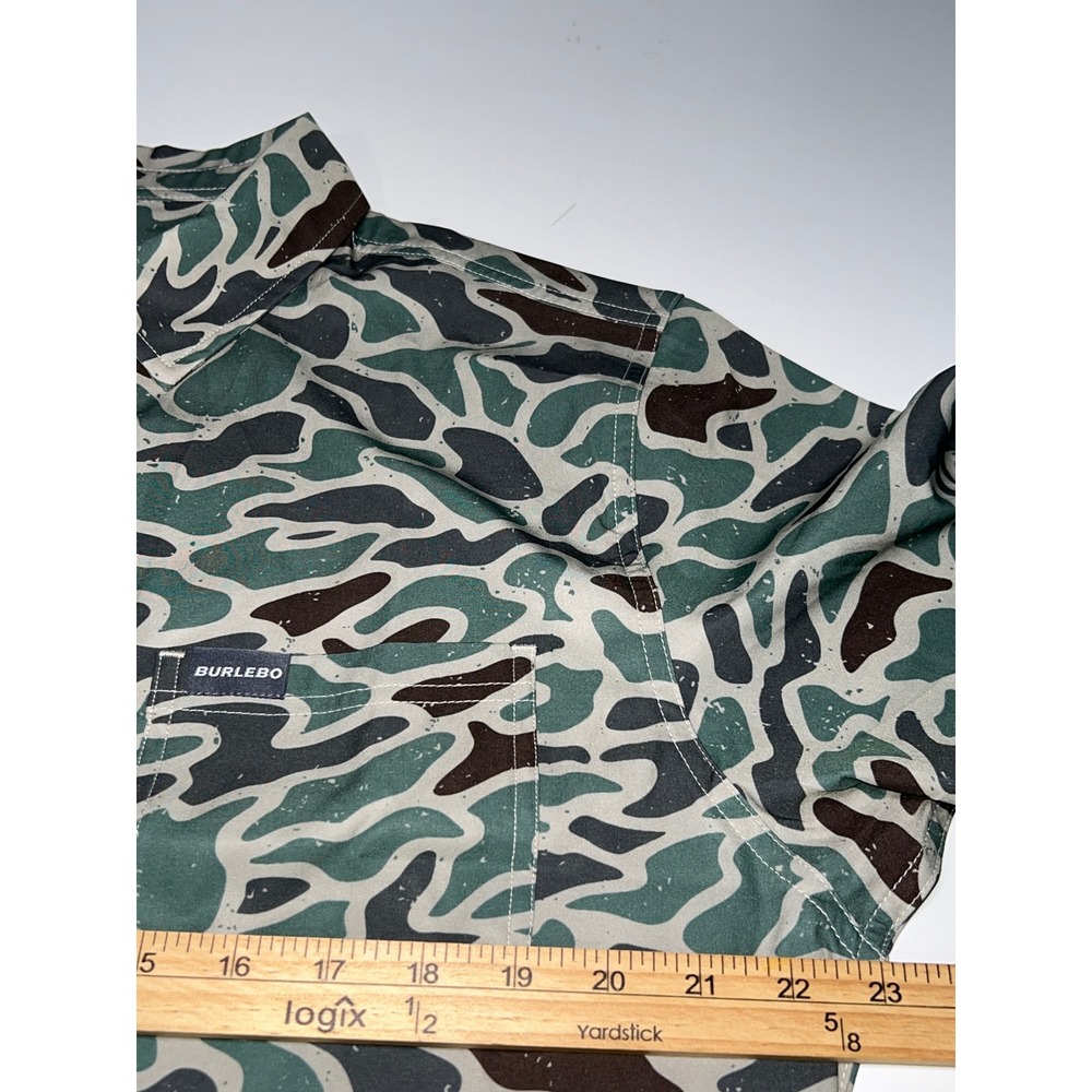 Burlebo Camo Button Down Shirt Mens L Green Brown Outdoor Short Sleeve Hunter - Picture 5 of 8